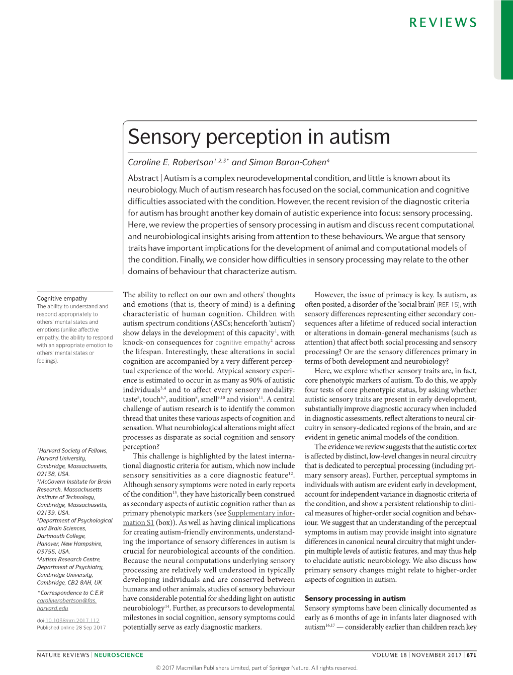 Sensory Perception in Autism