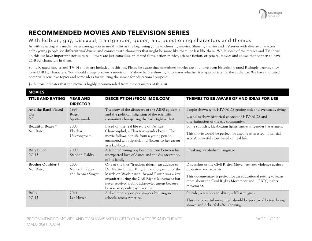 LGBTQ Movie and Tv List for Youth