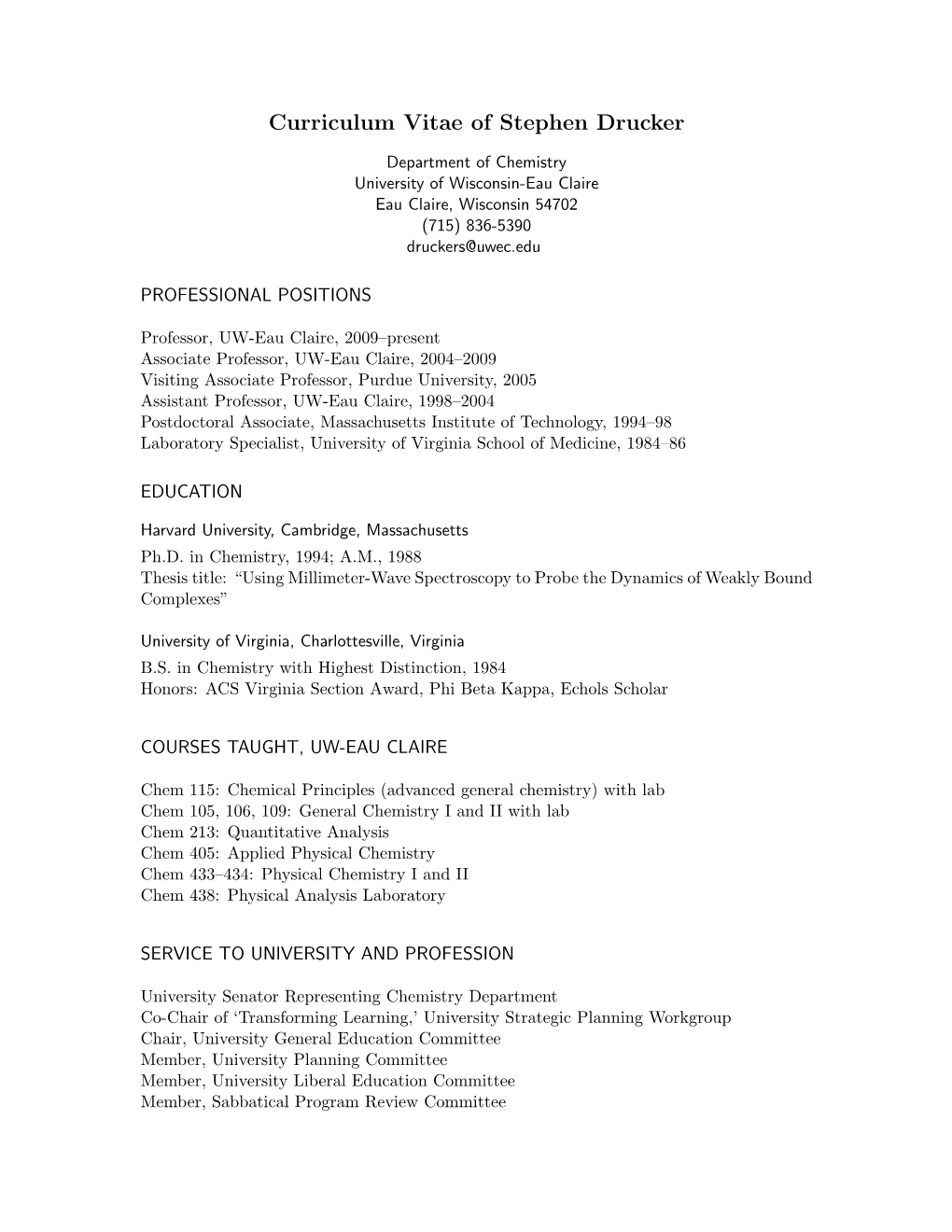 Curriculum Vitae of Stephen Drucker