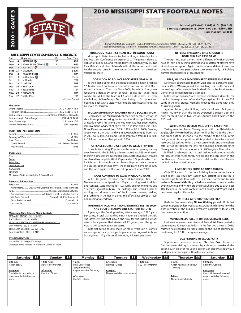 2010 Mississippi State Football Notes