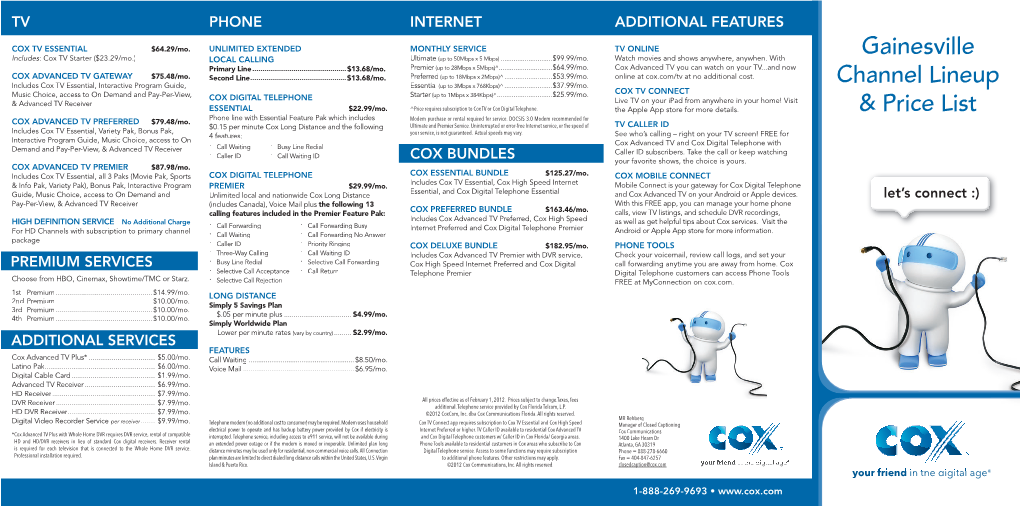 Gainesville Channel Lineup & Price List