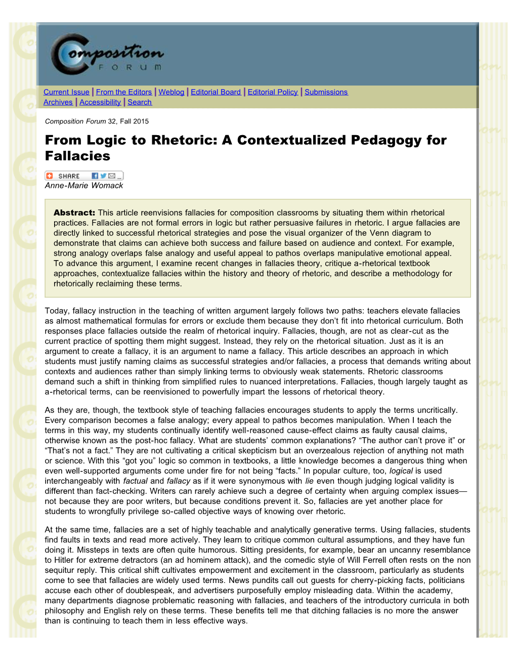 From Logic to Rhetoric: a Contextualized Pedagogy for Fallacies