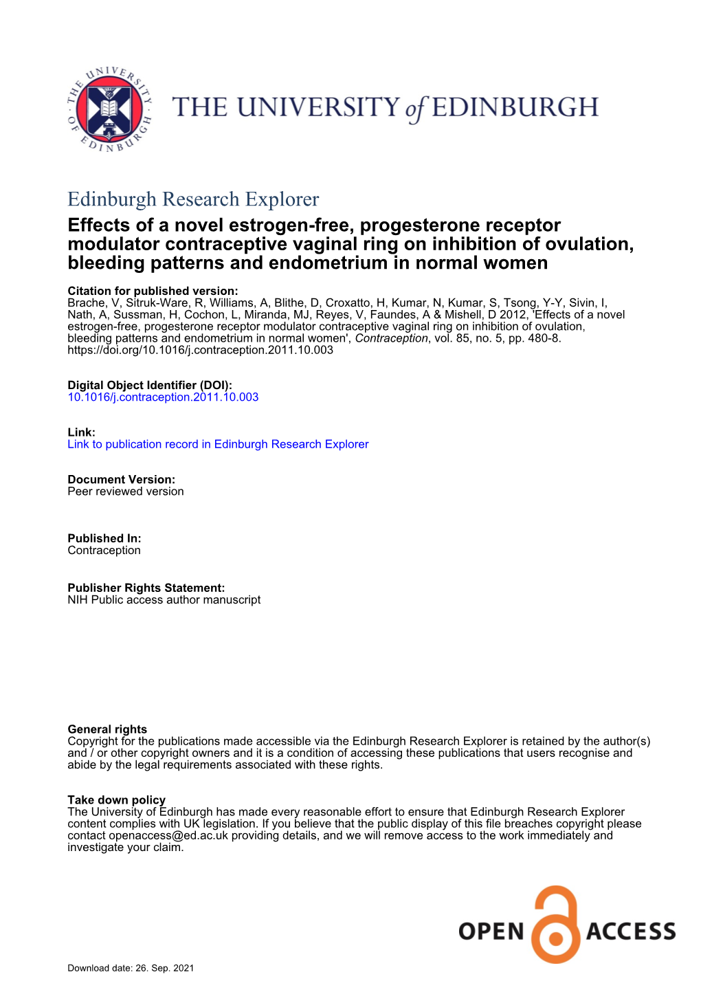 Effects of a Novel Estrogen-Free, Progesterone Receptor Modulator