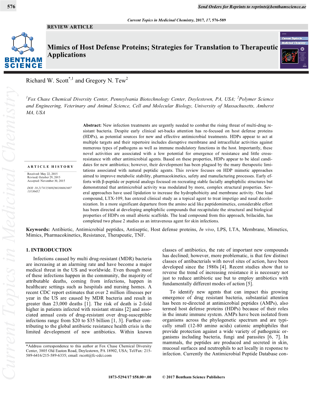 Current Topics in Medicinal Chemistry, 2017, 17, 576-589