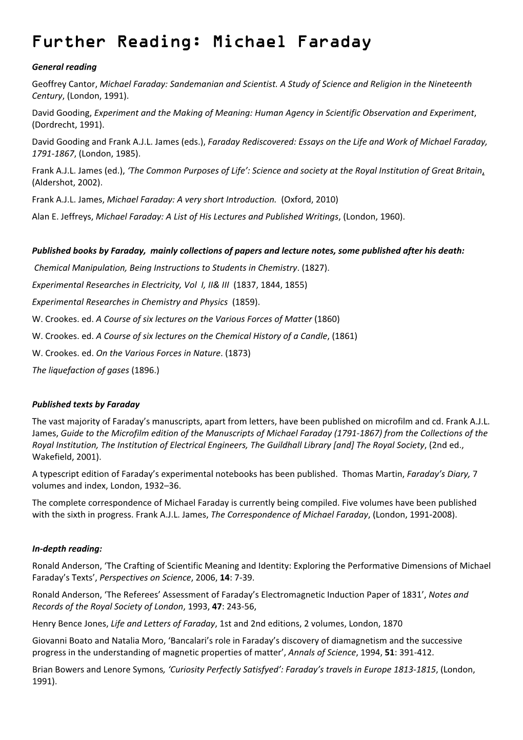Further Reading: Michael Faraday