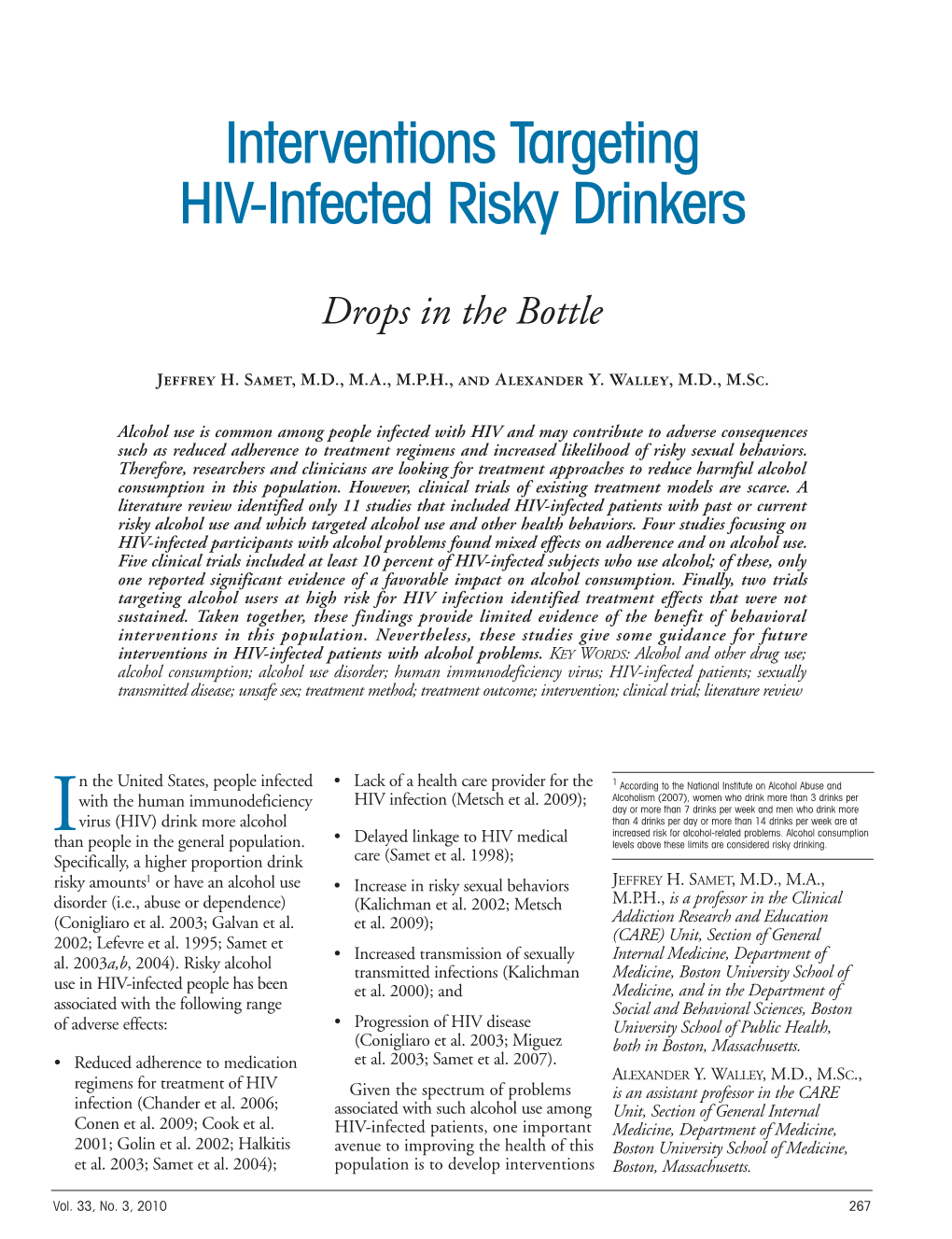 Interventions Targeting HIV-Infected Risky Drinkers