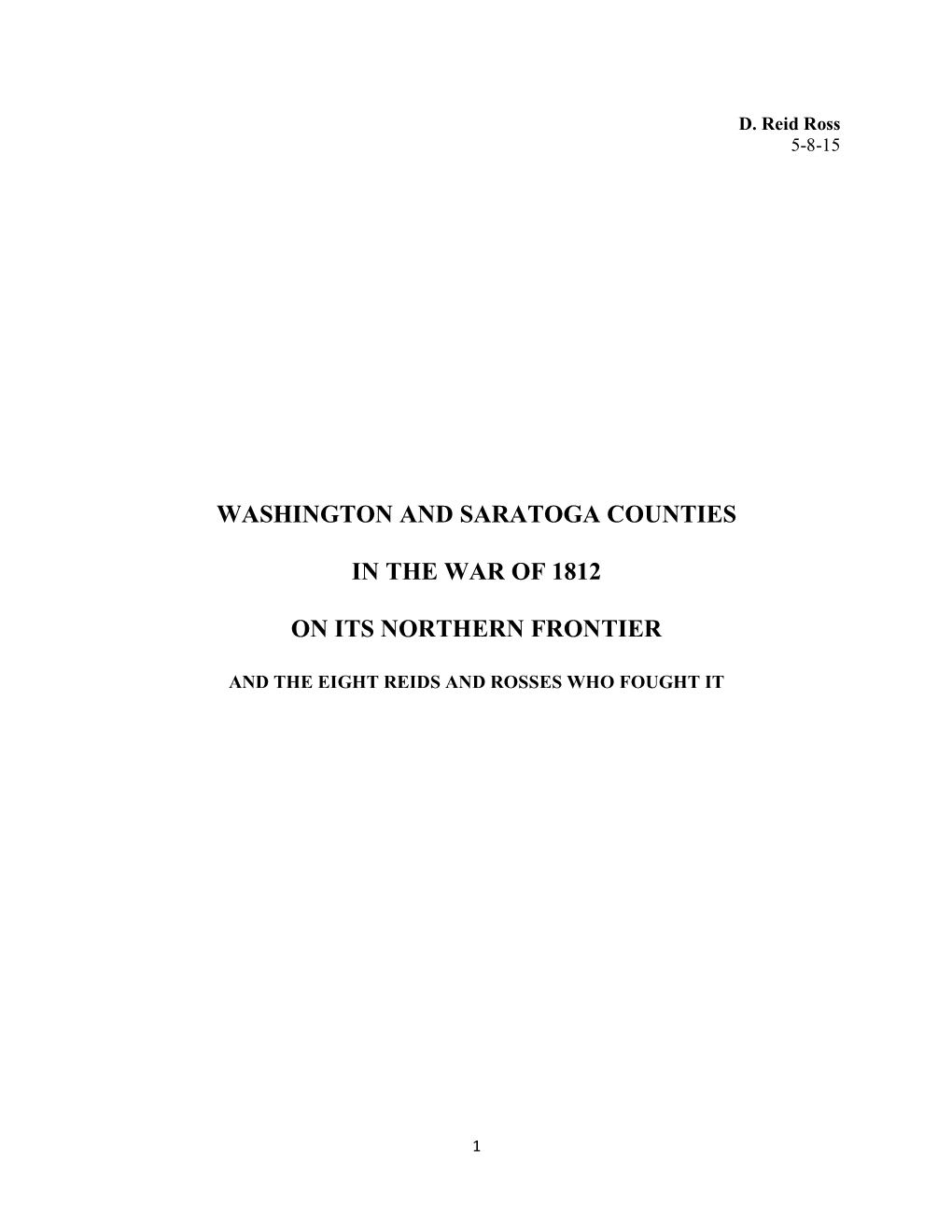 Washington and Saratoga Counties in the War of 1812 on Its Northern