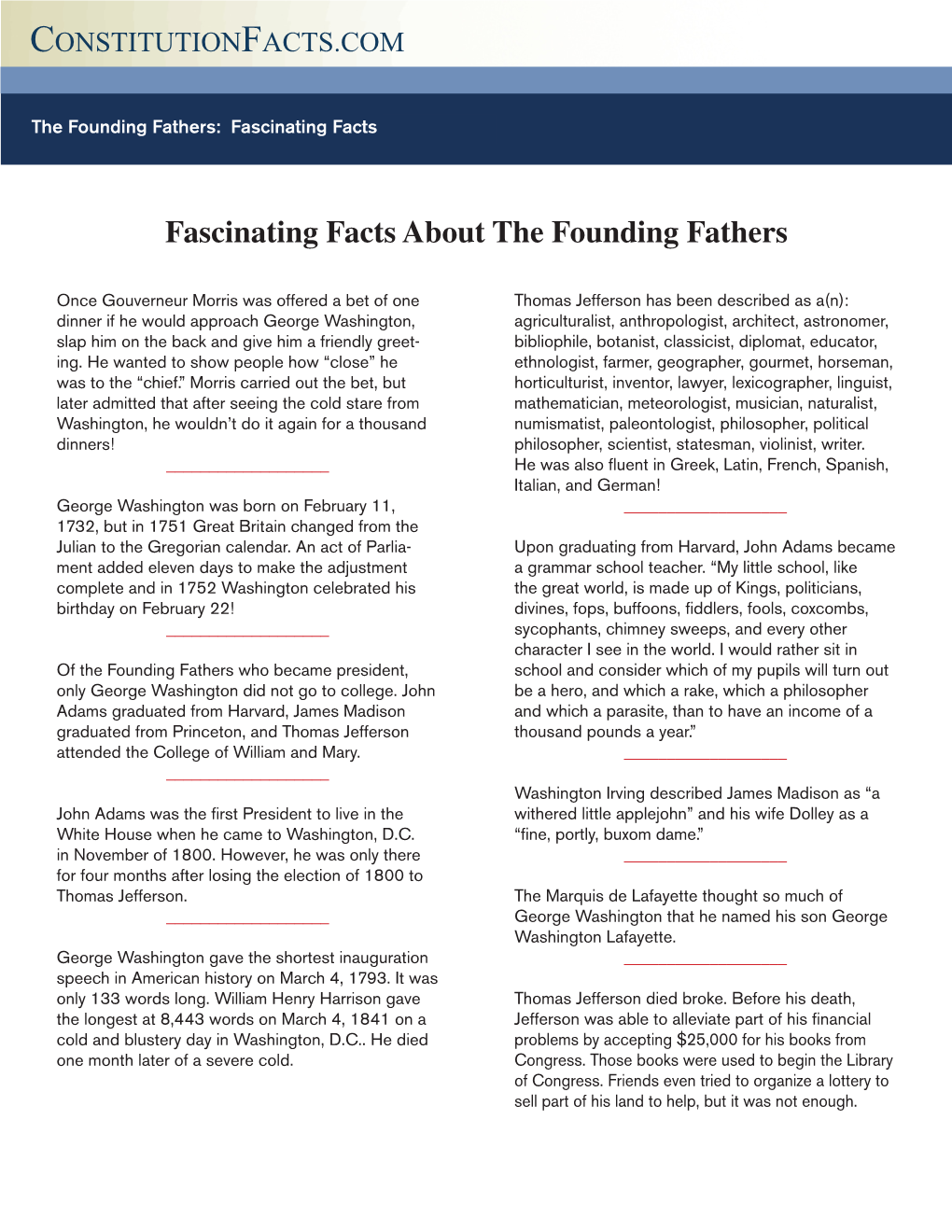 Fascinating Facts About the Founding Fathers