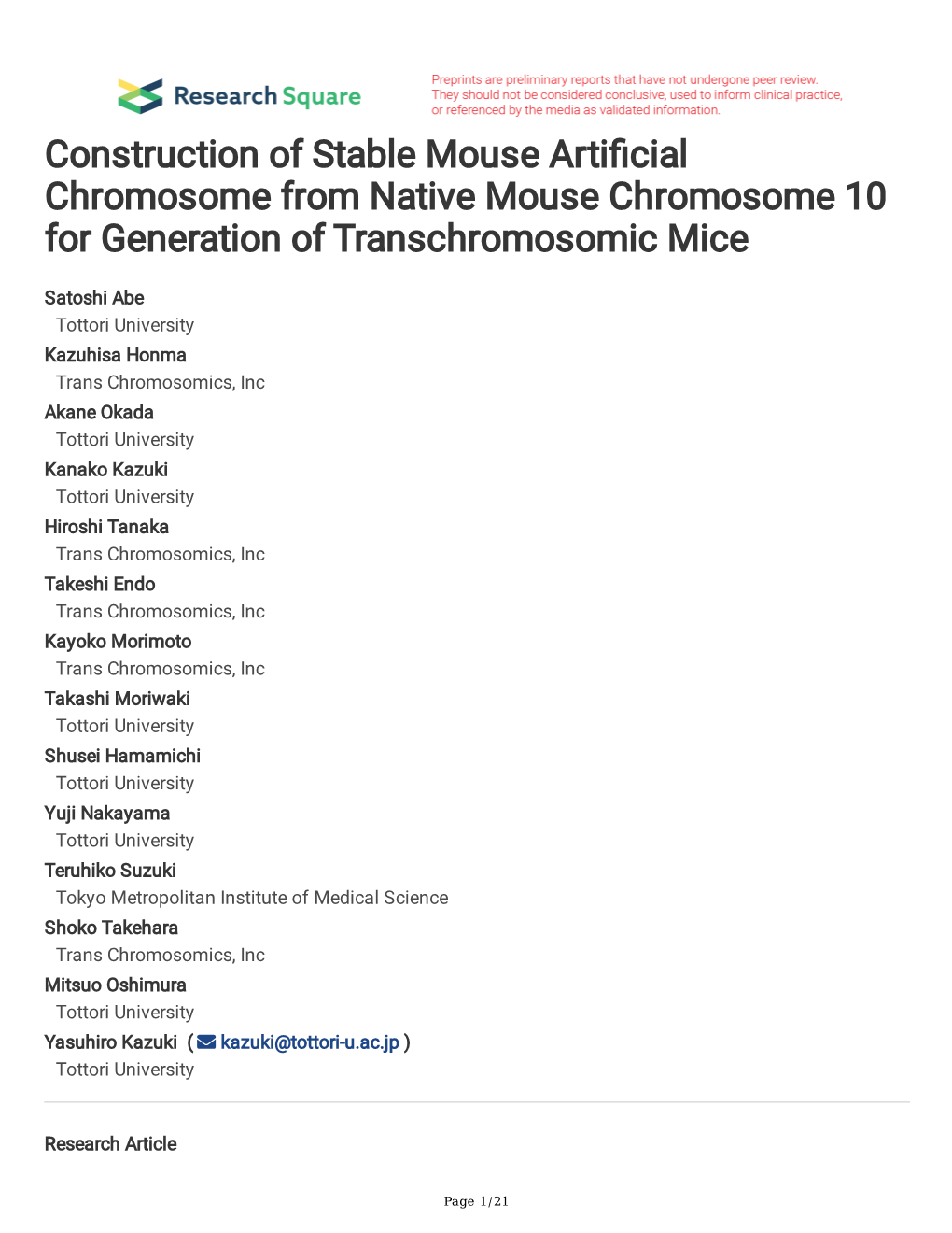 Construction of Stable Mouse Arti Cial Chromosome from Native Mouse