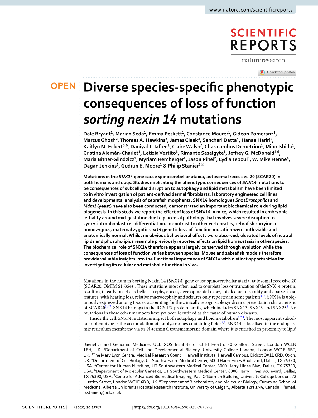 Diverse Species-Specific Phenotypic Consequences of Loss of Function