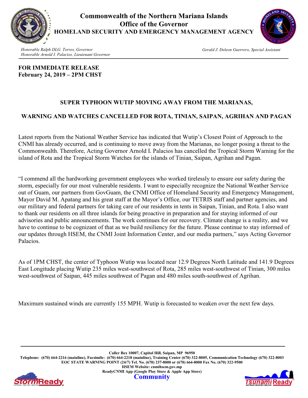 Super Typhoon Wutip Press Release 2