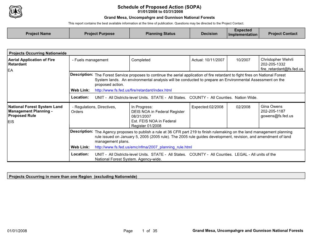 Schedule of Proposed Action (SOPA)