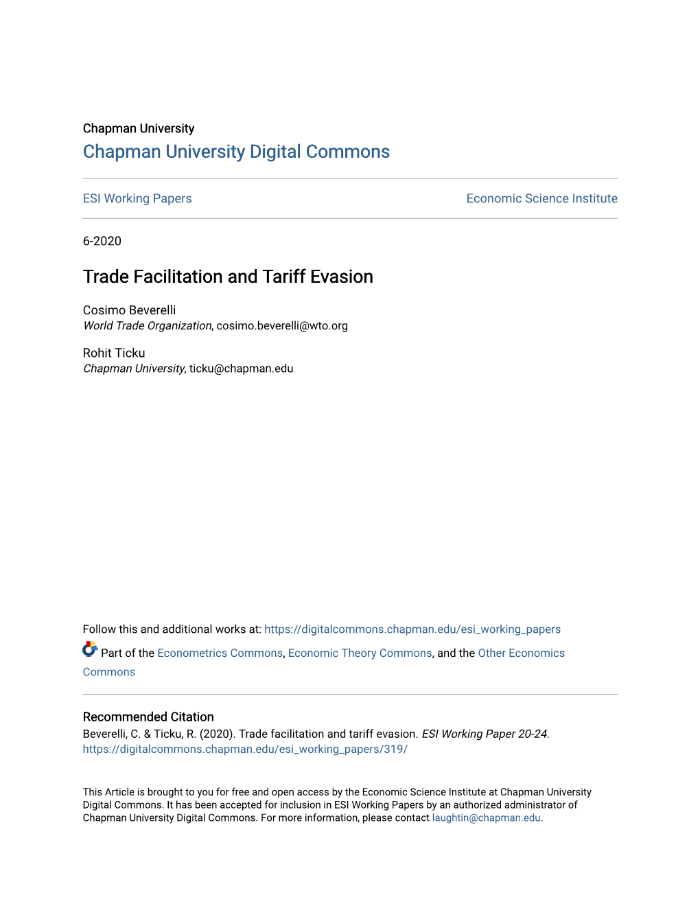 Trade Facilitation and Tariff Evasion