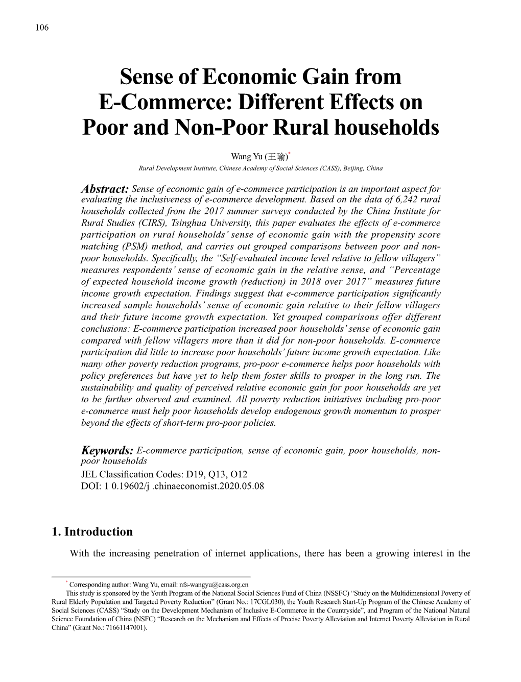 Sense of Economic Gain from E-Commerce: Different Effects on Poor and Non-Poor Rural Households