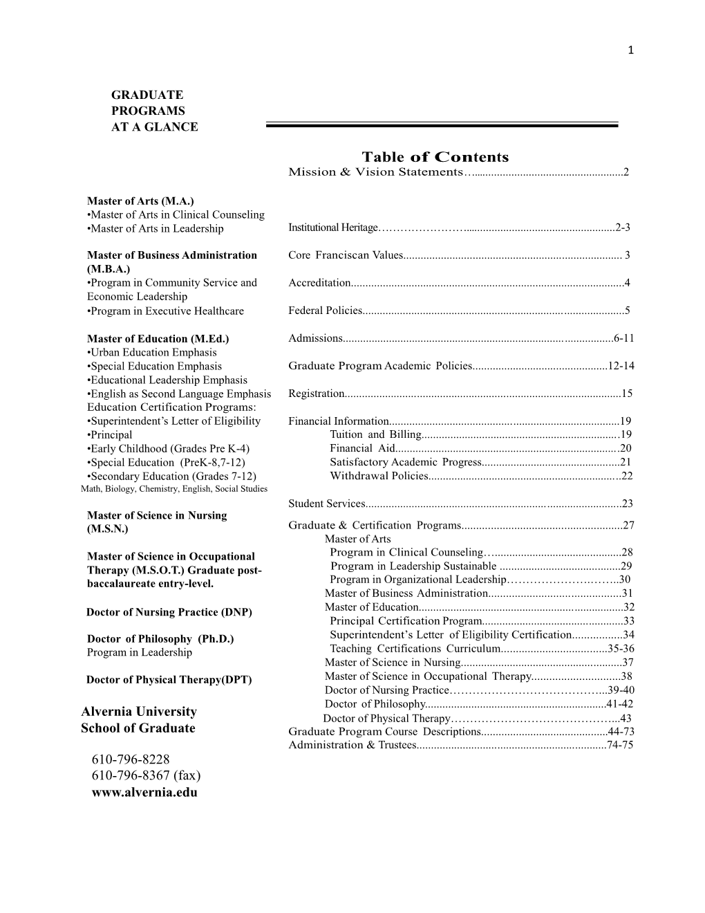 Table of Contents Mission & Vision Statements…