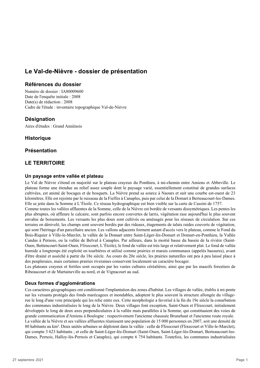 Le Val-De-Nièvre - Dossier De Présentation