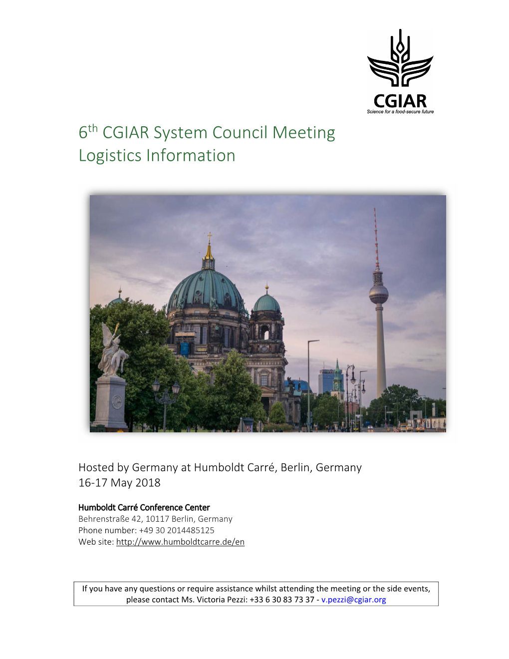 6Th CGIAR System Council Meeting Logistics Information