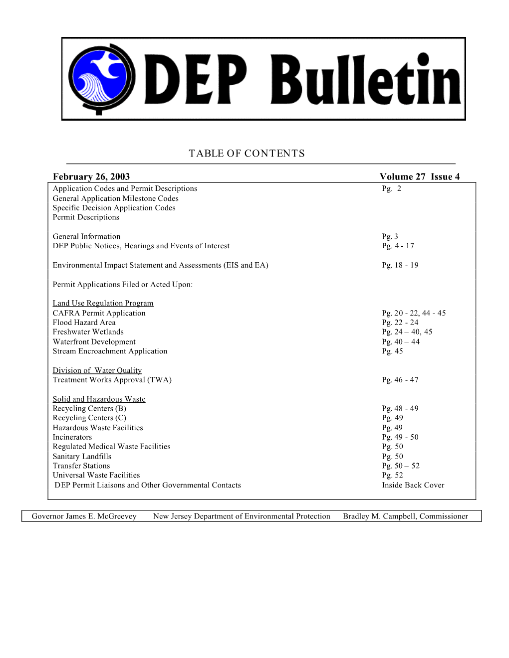 NJDEP-DEP Bulletin, 02/26/2003 Issue