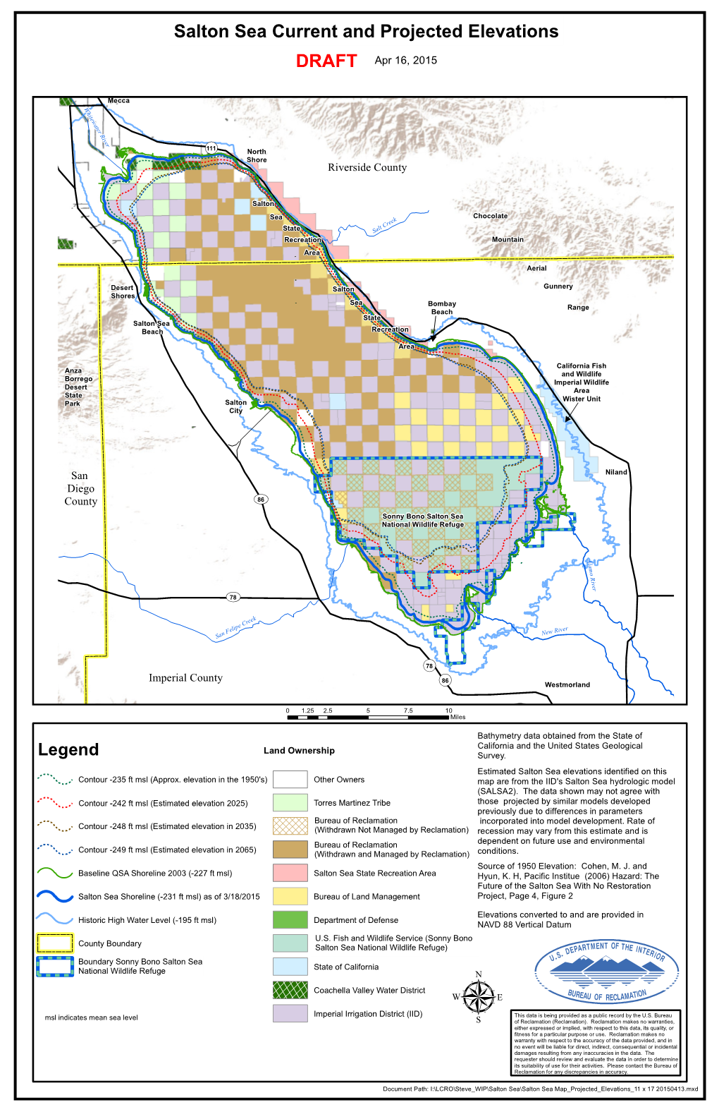 Salton Sea Current and Projected Elevations DRAFT Apr 16, 2015