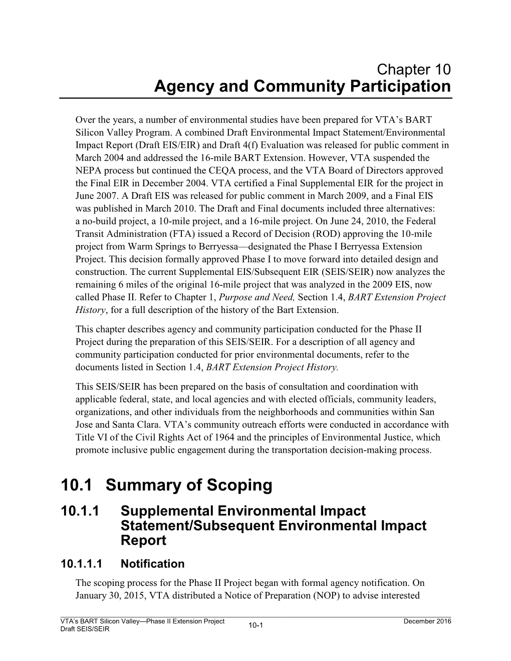 VTA's BART Silicon Valley—Phase II Extension Project Draft SEIS/SEIR