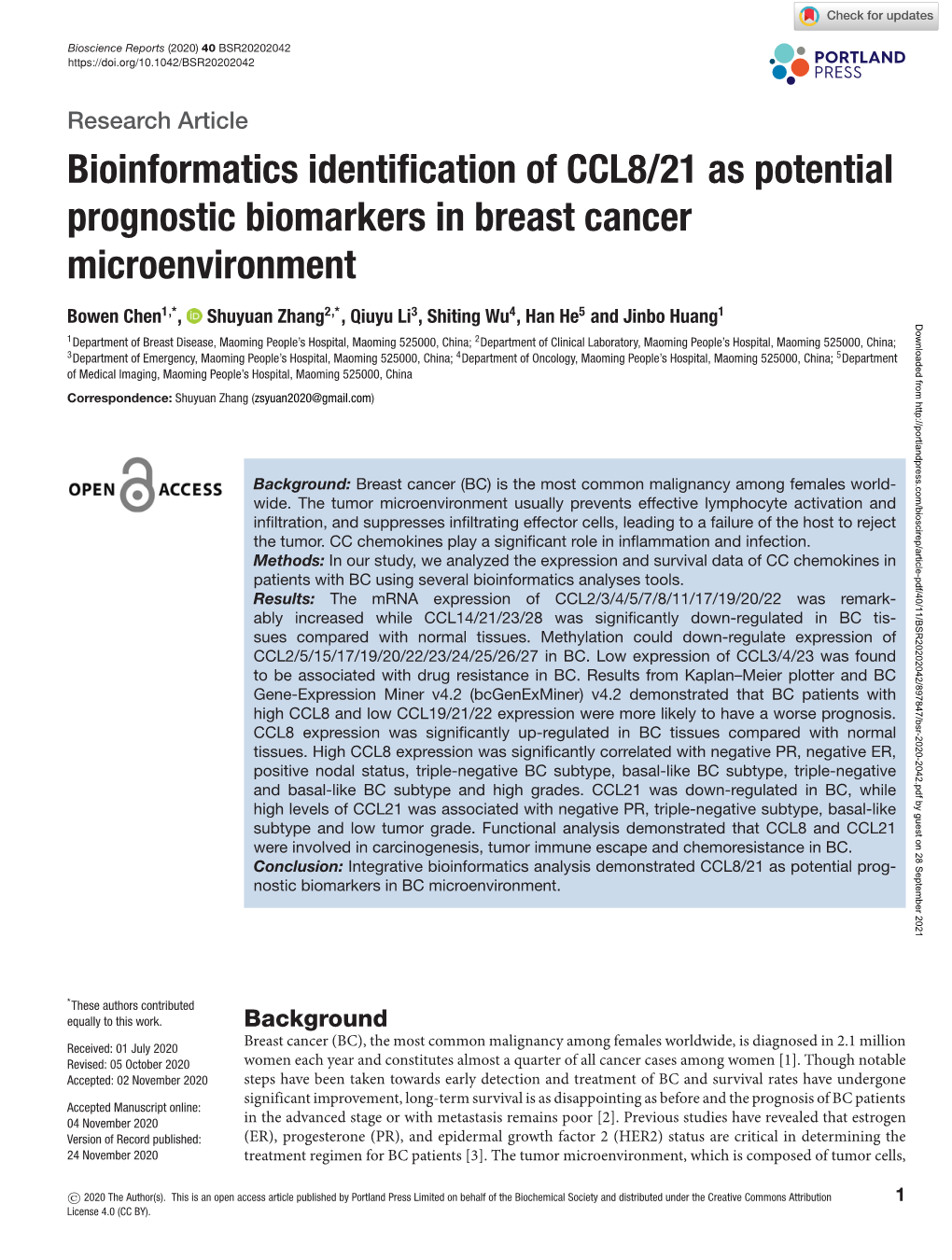 Bioinformatics Identification of CCL8/21 As Potential Prognostic