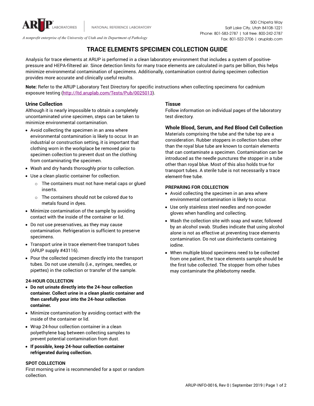 Trace Elements Specimen Collection Guide