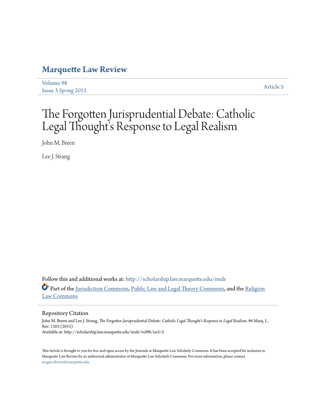 Catholic Legal Thought's Response to Legal Realism John M