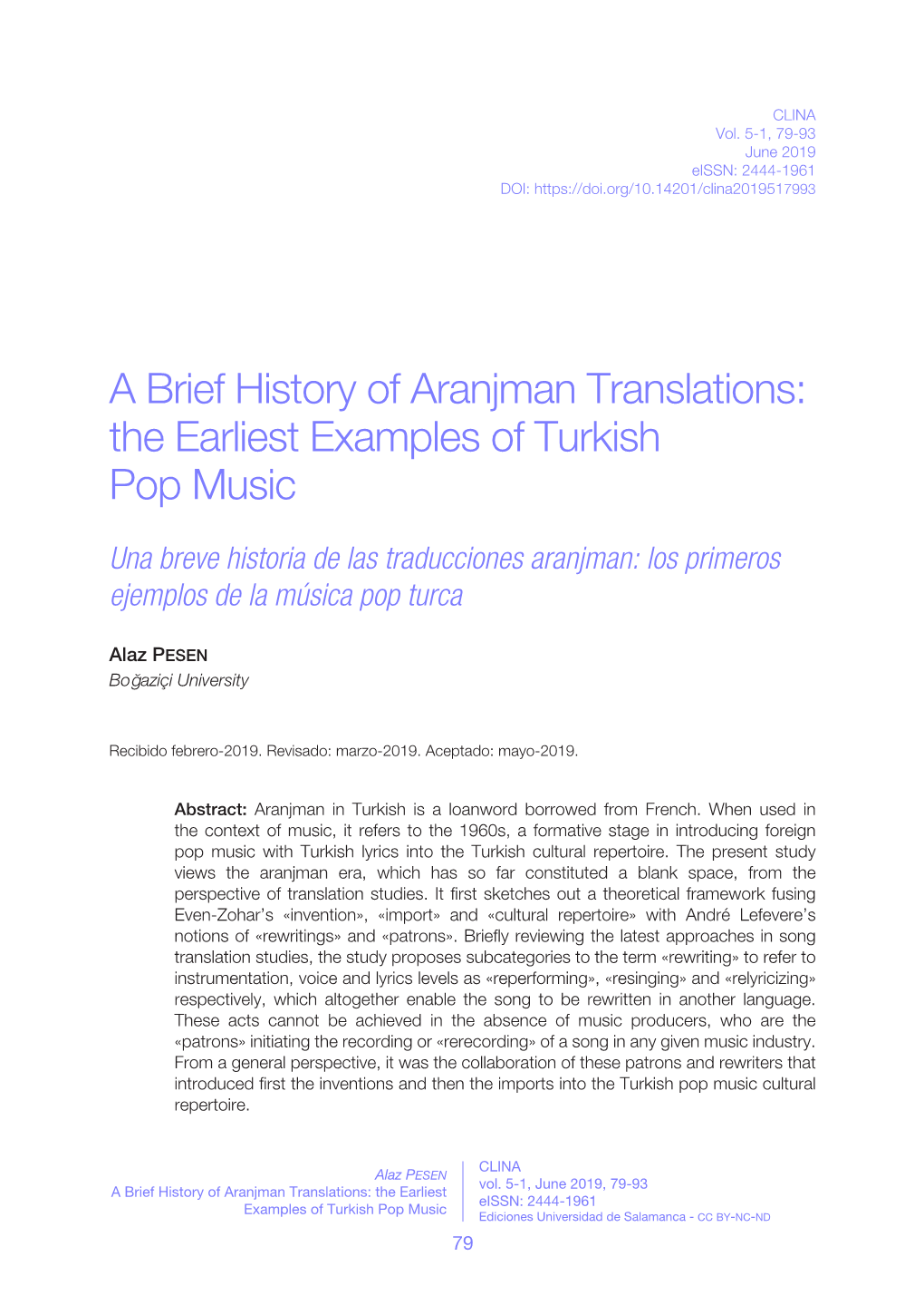 A Brief History of Aranjman Translations: the Earliest Examples of Turkish Pop Music