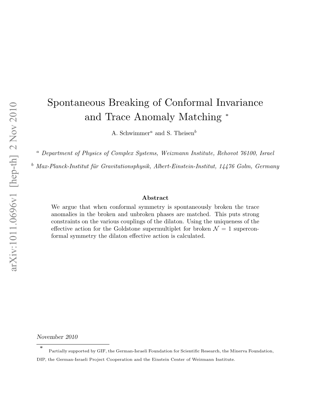 Spontaneous Breaking of Conformal Invariance and Trace Anomaly