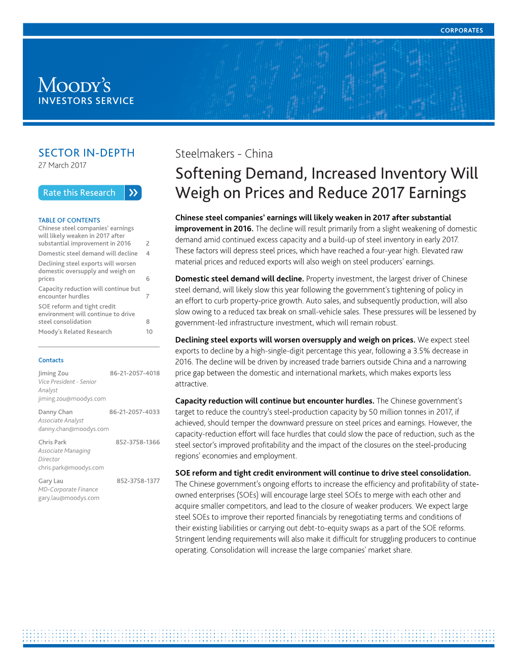 Softening Demand, Increased Inventory Will Weigh on Prices and Reduce 2017 Earnings