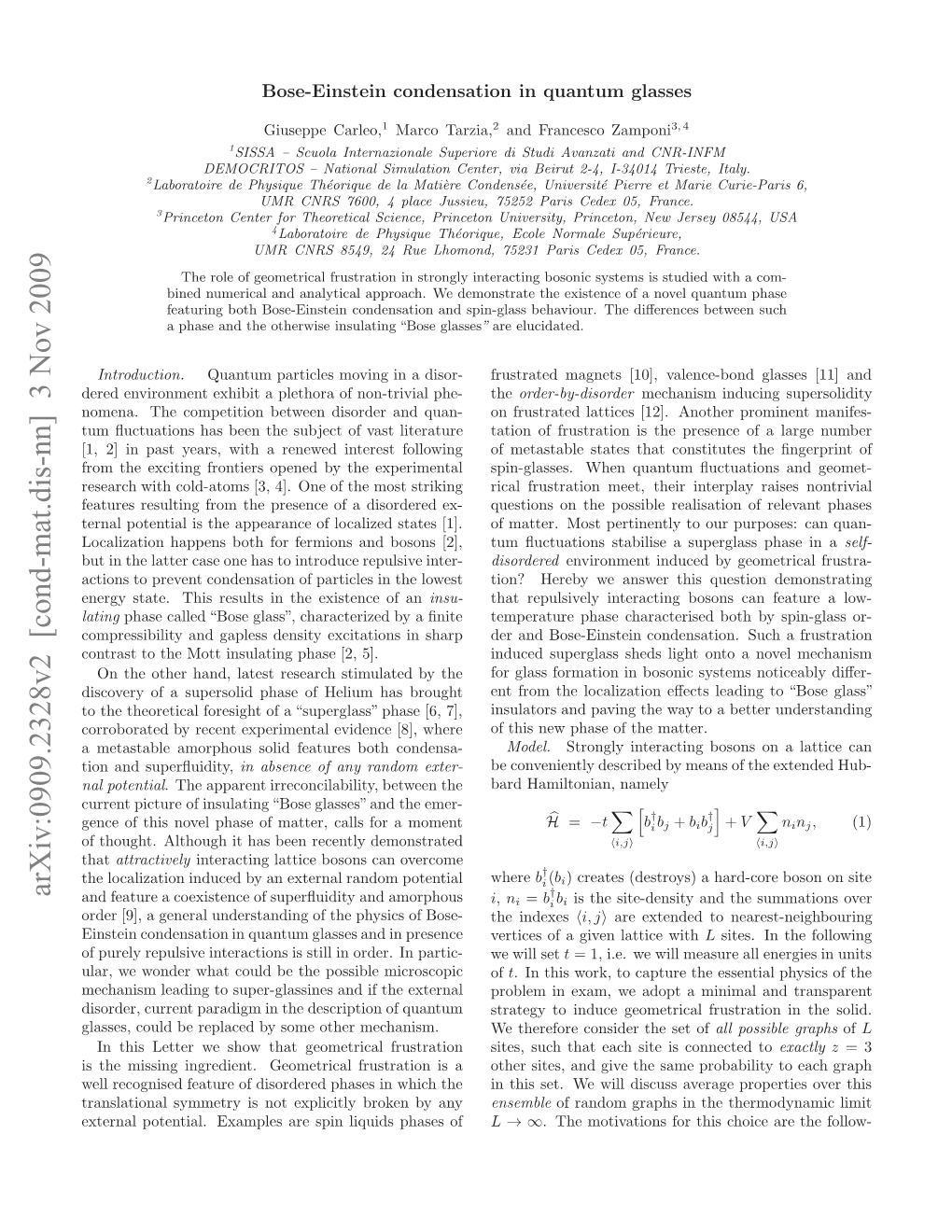 Bose-Einstein Condensation in Quantum Glasses