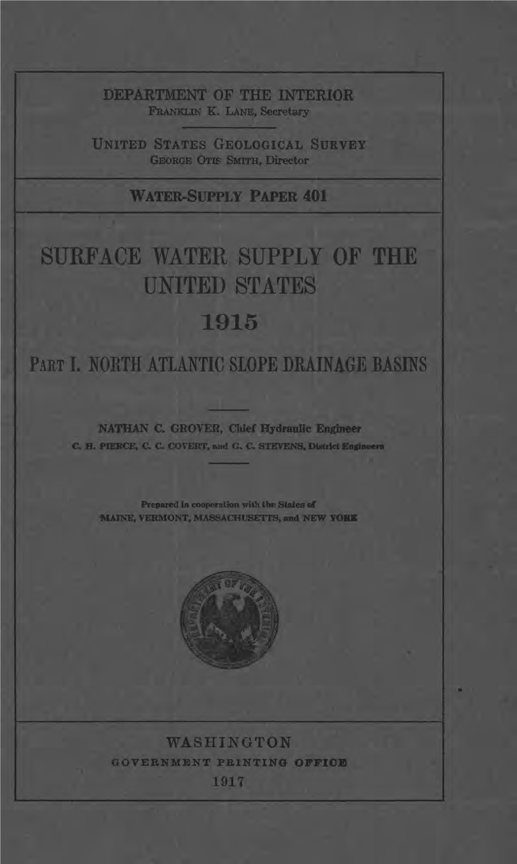 Surface Water Supply of the United States 1915 Part I