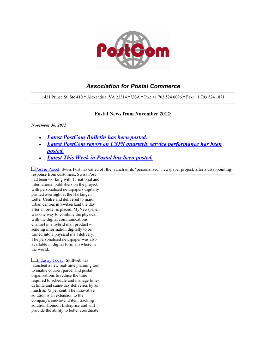 Association for Postal Commerce • Latest Postcom Bulletin Has Been