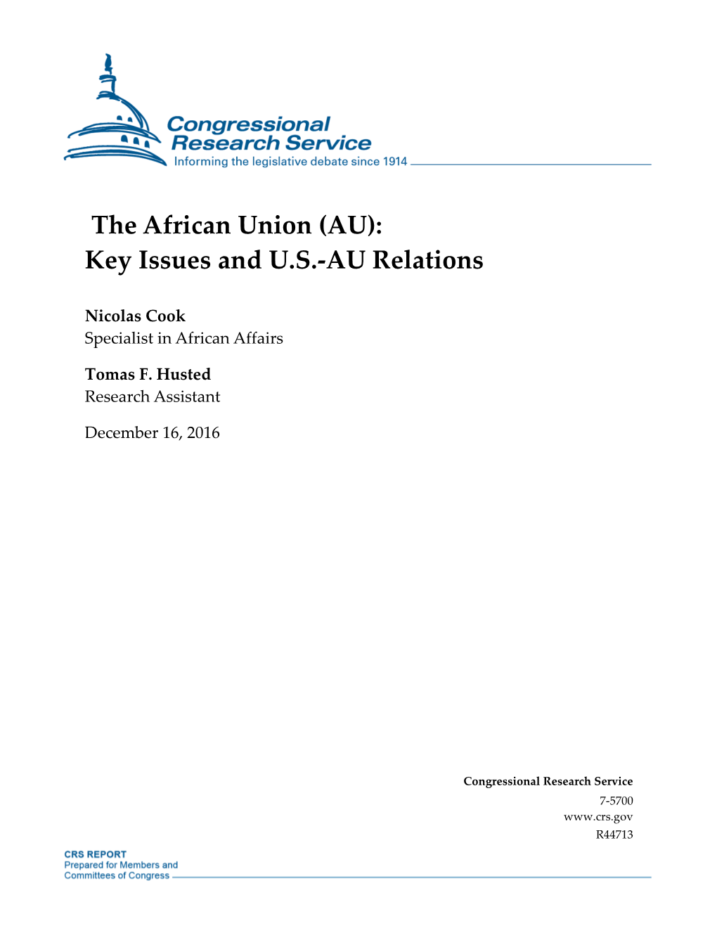 The African Union (AU): Key Issues and U.S.-AU Relations