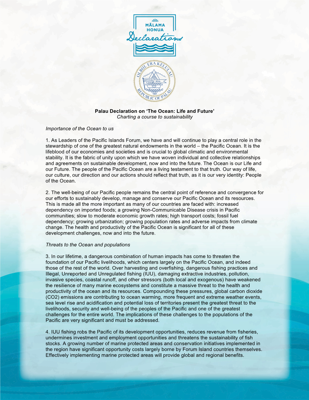 Palau Declaration on the Ocean Life and Future