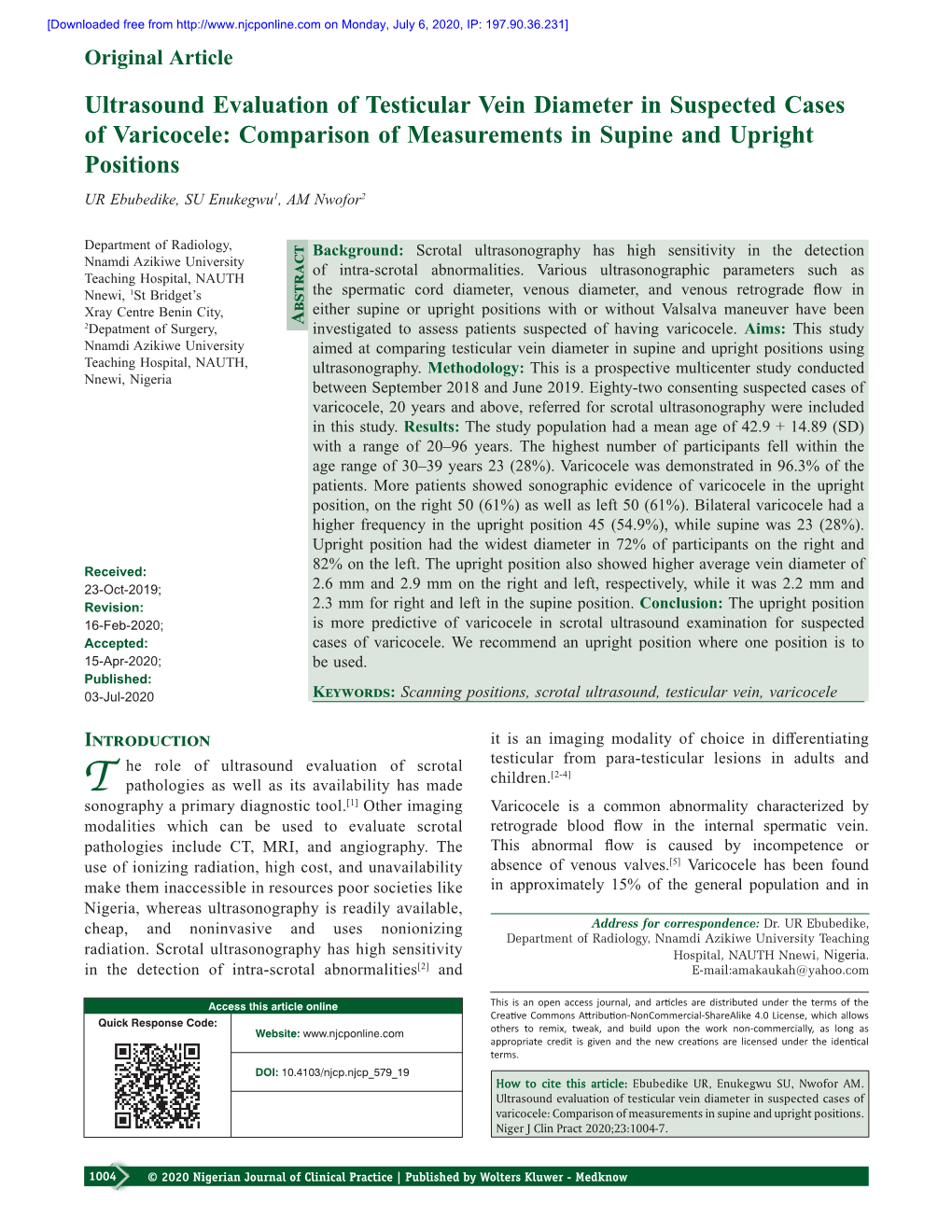 Ultrasound Evaluation of Testicular Vein