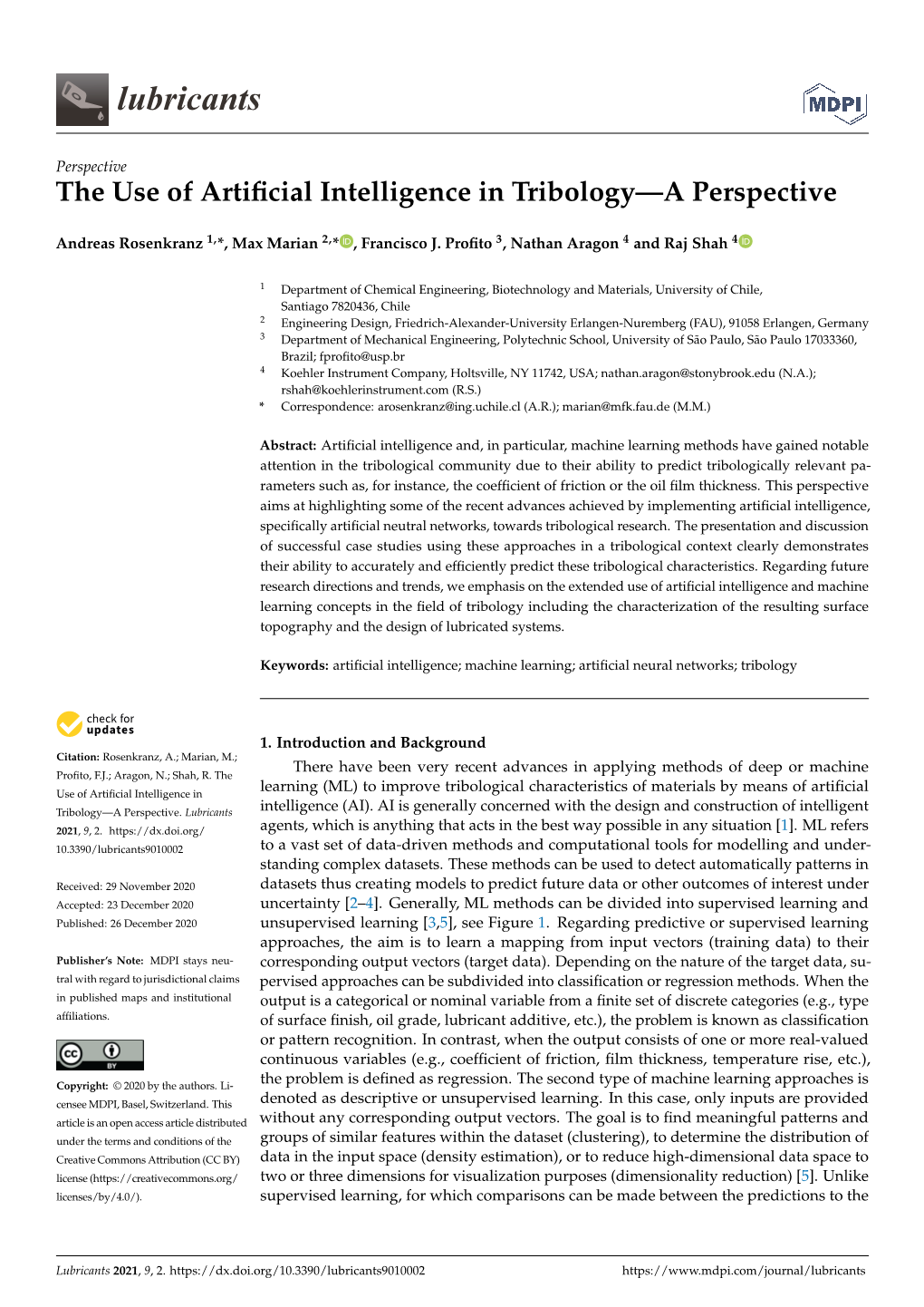 The Use of Artificial Intelligence in Tribology—A Perspective