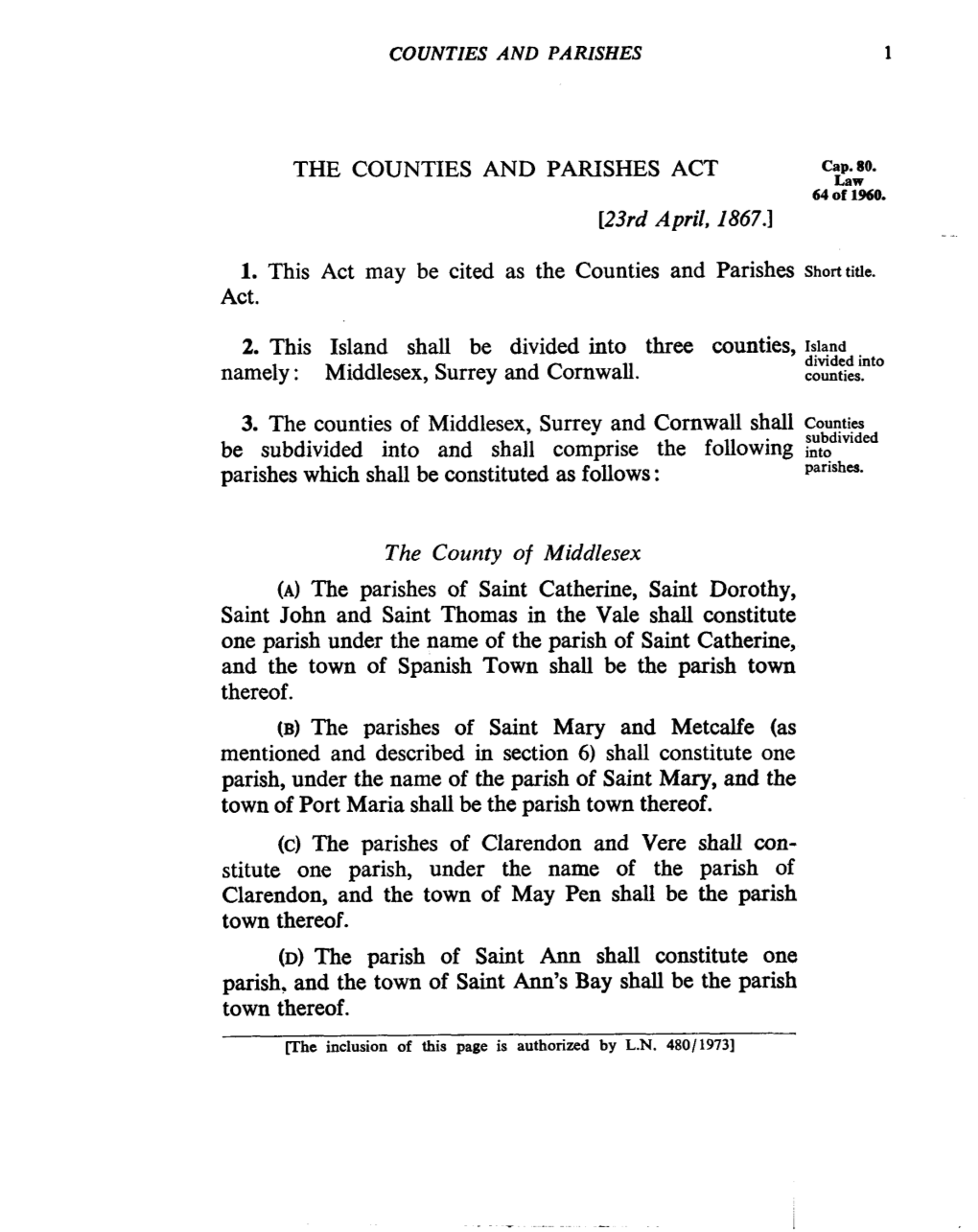 THE COUNTIES and PARISHES ACT Law 64 of 1960