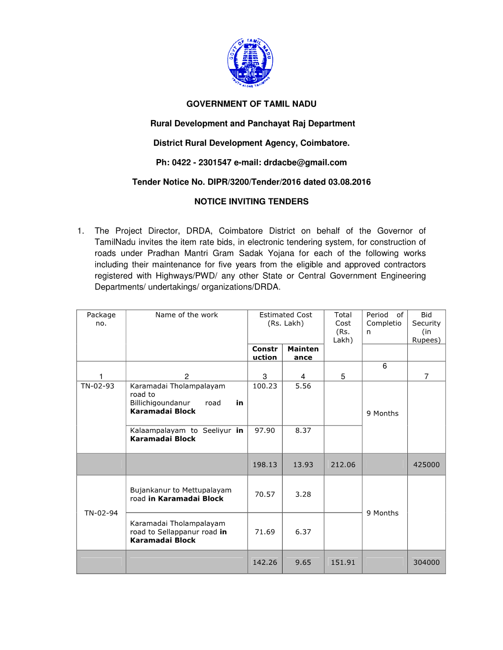 GOVERNMENT of TAMIL NADU Rural Development and Panchayat