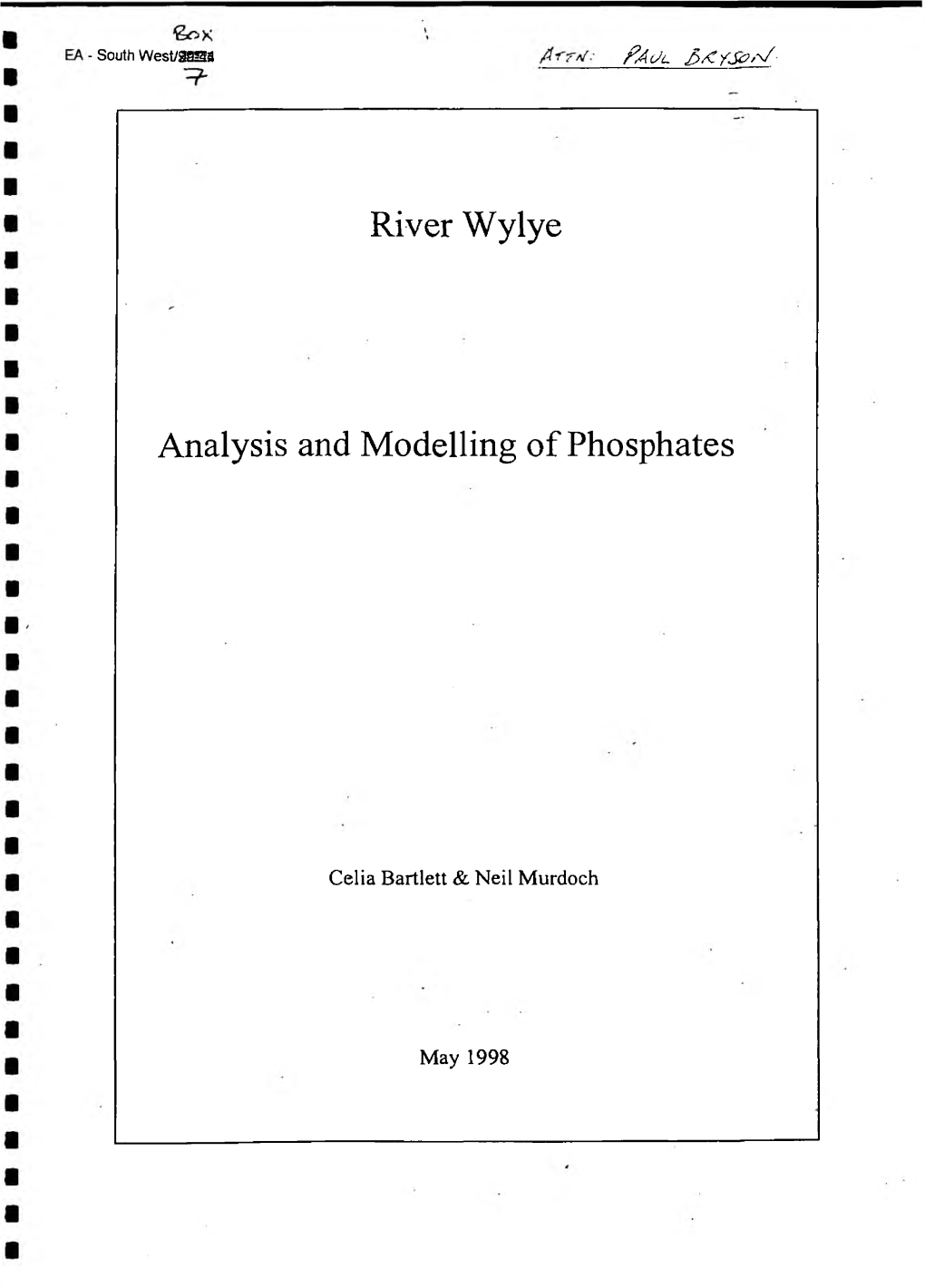 River Wylye Analysis and Modelling of Phosphates