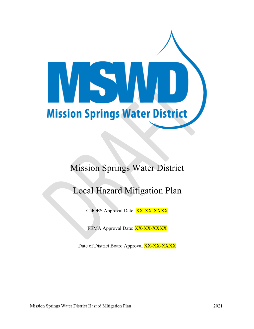 Mission Springs Water District Local Hazard Mitigation Plan