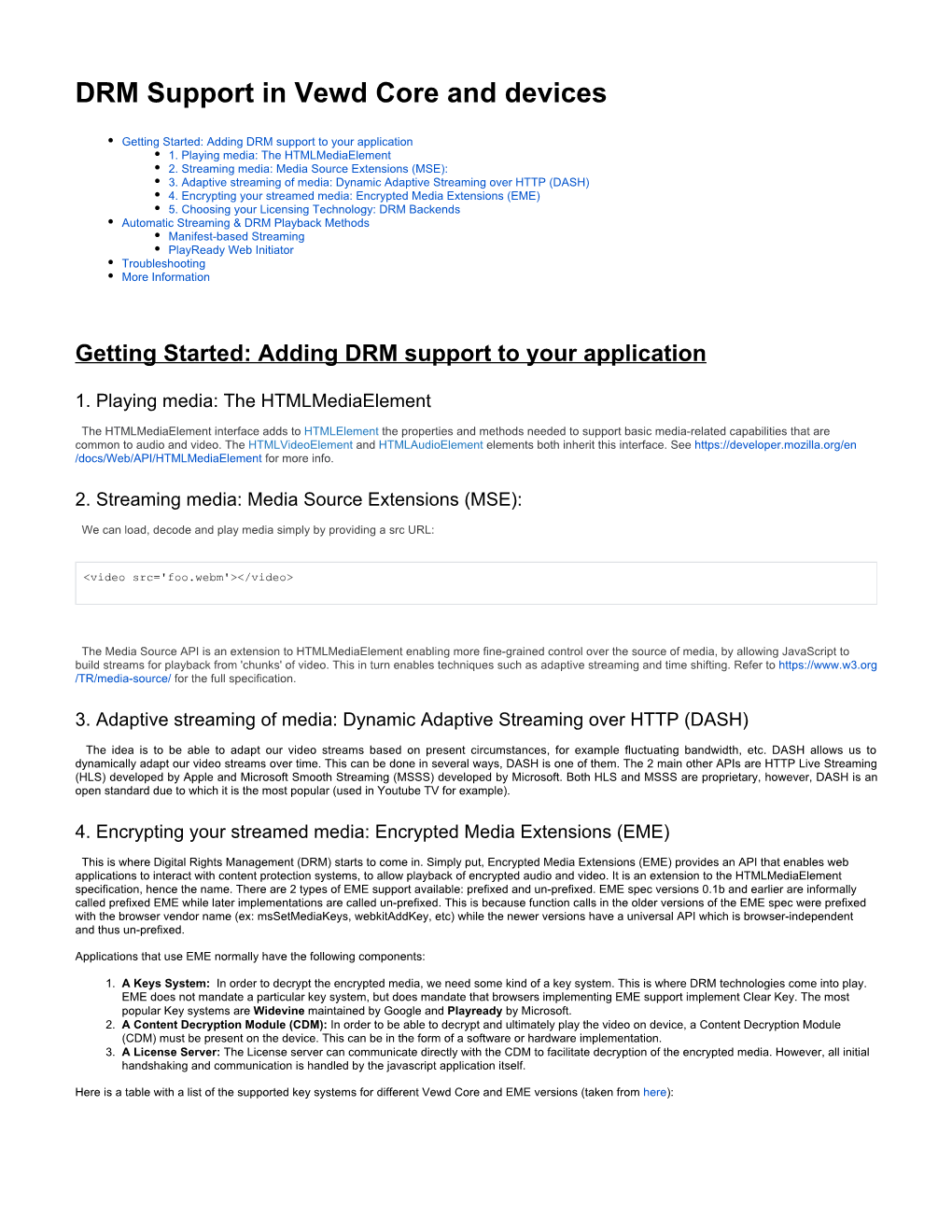 DRM Support in Vewd Core and Devices