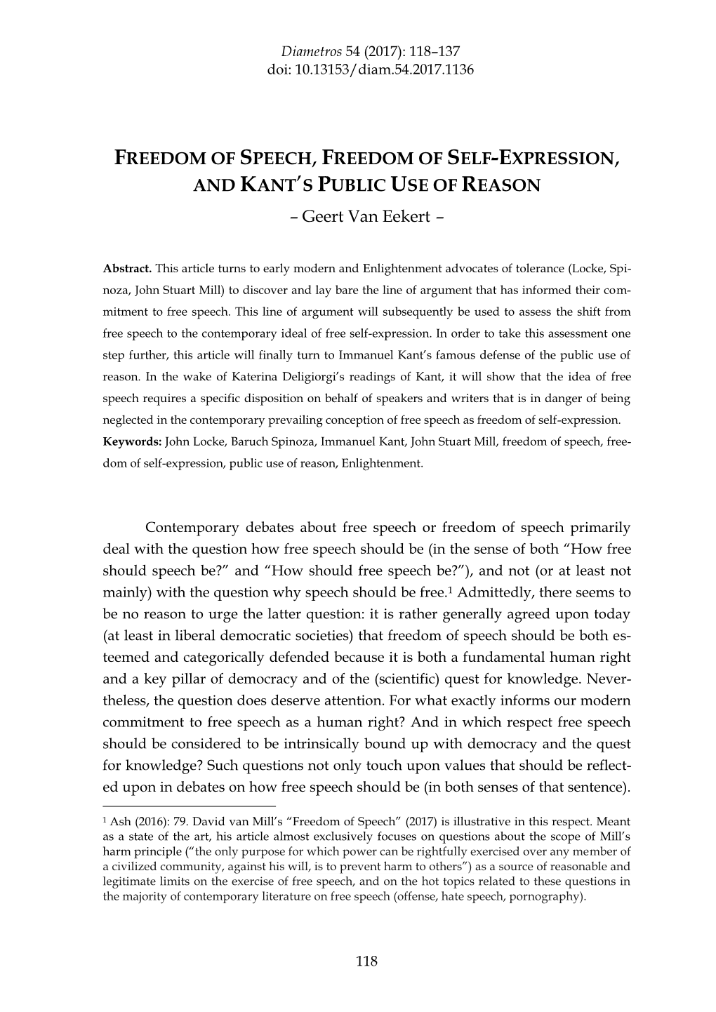 Freedom of Speech, Freedom of Self-Expression, and Kant's Public