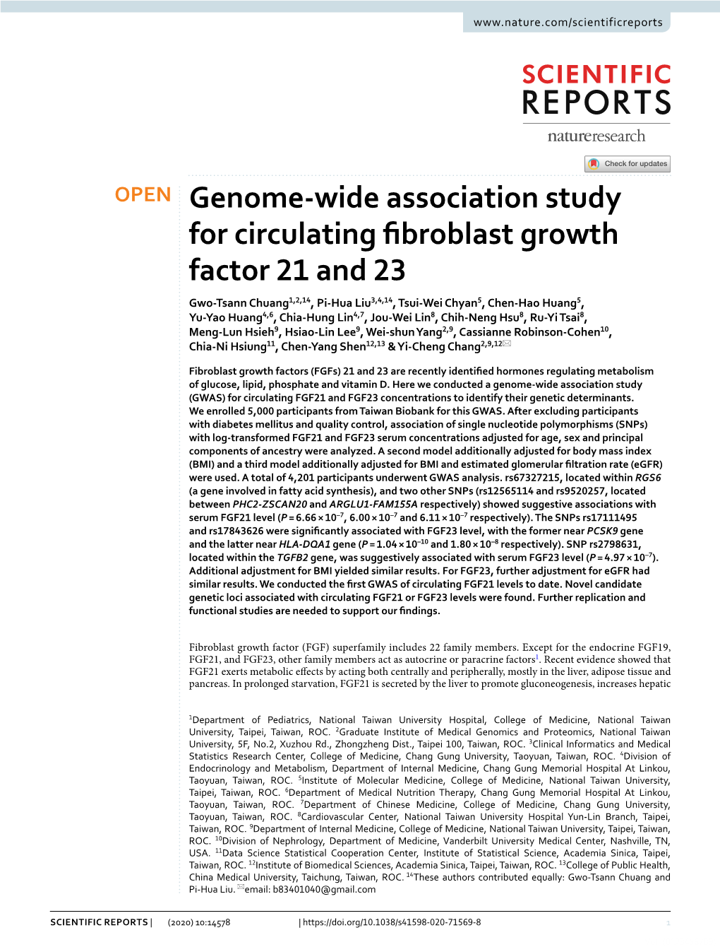 Genome-Wide Association Study for Circulating Fibroblast Growth Factor
