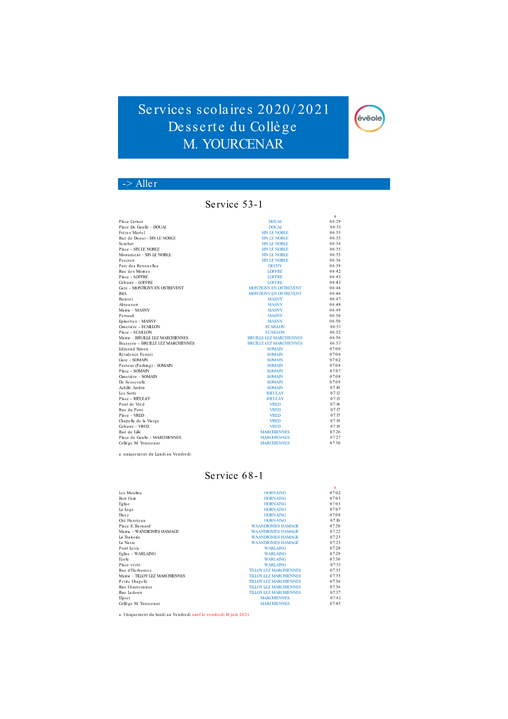 Services Scolaires 2020/2021 Desserte Du Collège M