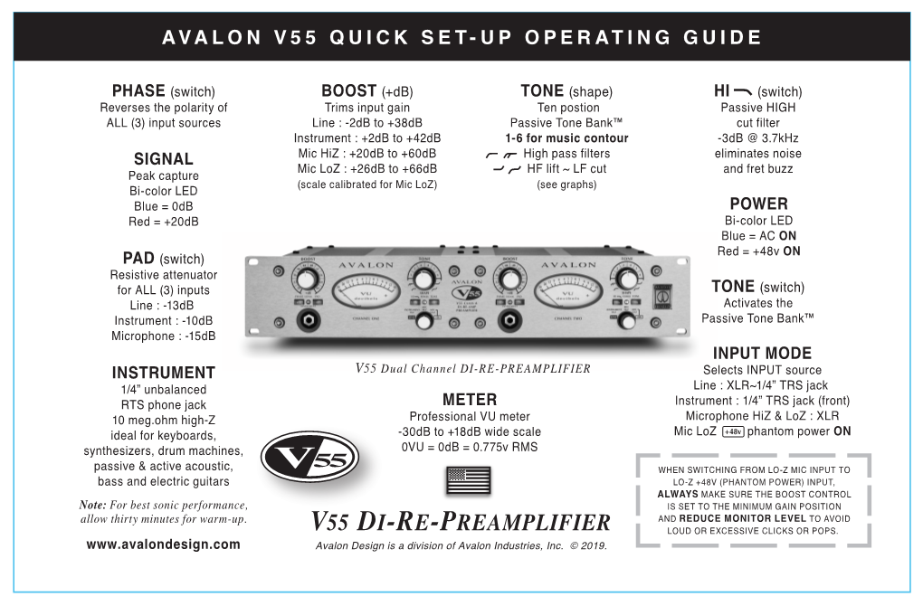 V55 Di-Re-Preamplifier Loud Or Excessive Clicks Or Pops