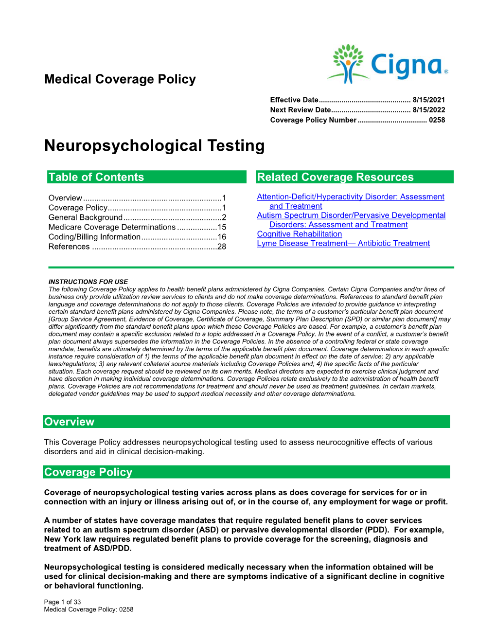 Neuropsychological Testing