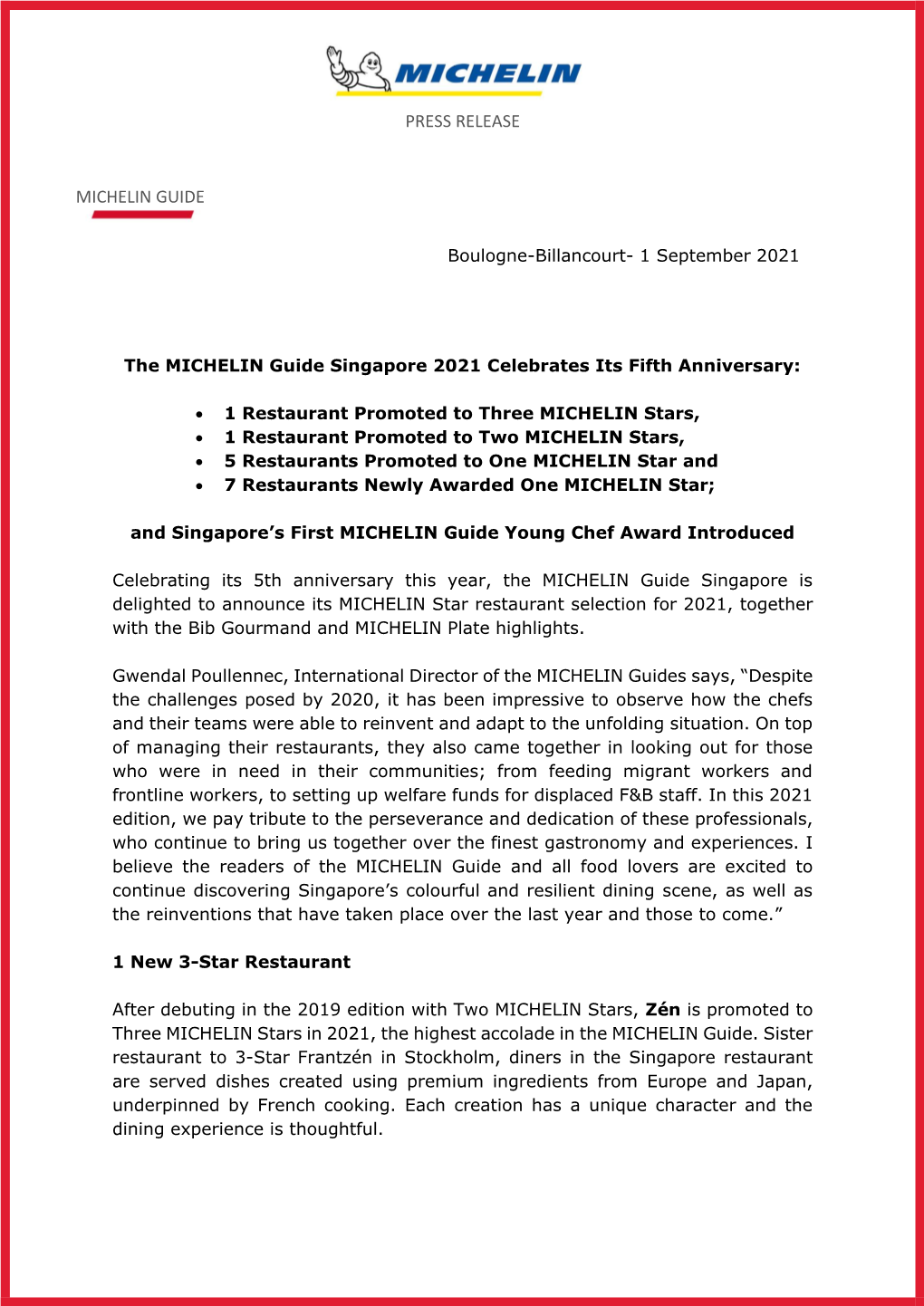 Press Release Michelin Guide