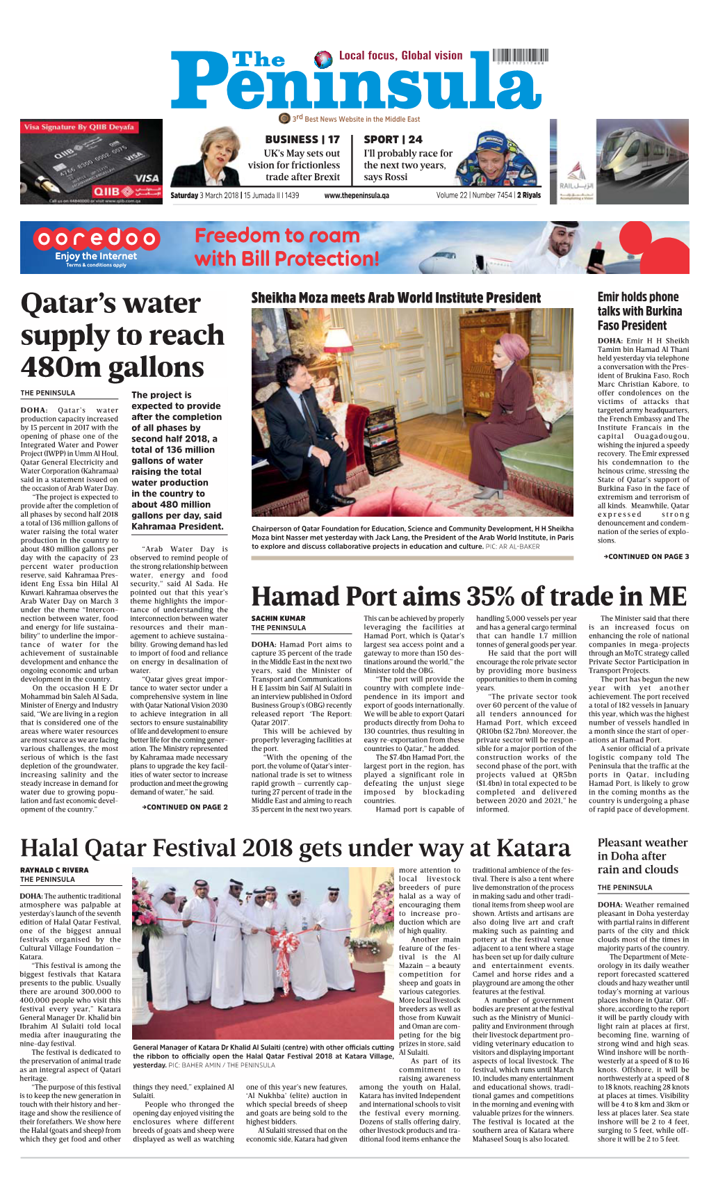 Qatar's Water Supply to Reach 480M Gallons