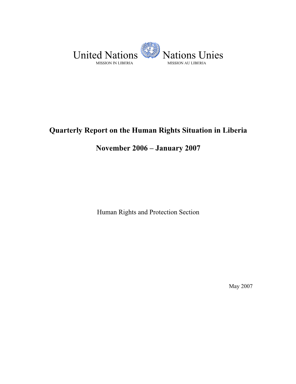 United Nations Nations Unies MISSION in LIBERIA MISSION AU LIBERIA